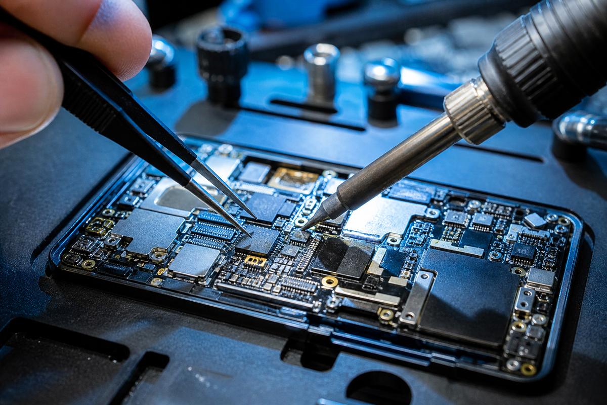 Smartphone motherboard microsoldering repair