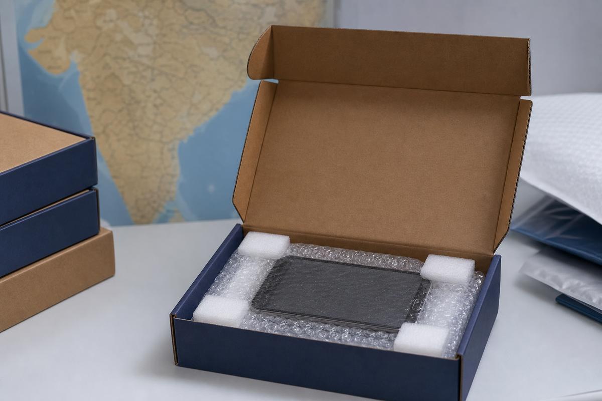 Securely packed phone ready for courier shipping